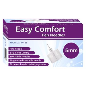 Easy Comfort Insulin Pen Needles - 31G 5mm 100/BX