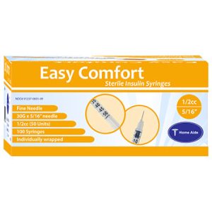 Easy Comfort Insulin Syringes - 30G 1/2 cc 5/16" 100/bx