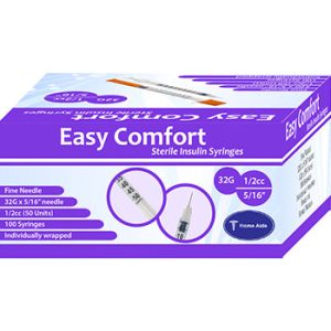 Easy Comfort Insulin Syringes - 32G 1/2 cc 5/16" 100/bx