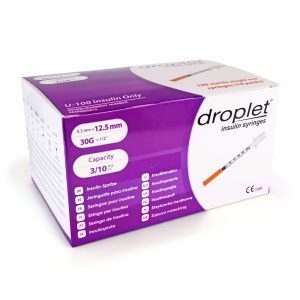 Droplet Insulin Syringes - 30G 3/10cc 1/2" (12.5mm) 100/bx